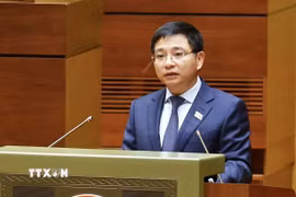 Bộ trưởng Bộ Tài chính Nguyễn Văn Thắng trình bày Tờ trình về dự án Luật Dự trữ quốc gia (sửa đổi). (Ảnh: Doãn Tấn/TTXVN)