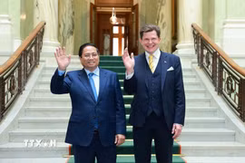 Thủ tướng Phạm Minh Chính hội kiến Chủ tịch Quốc hội Thụy Điển Andreas Norlén. (Ảnh: Dương Giang/TTXVN)