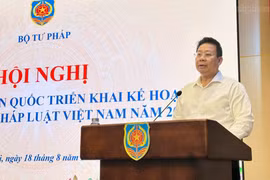 Thứ trưởng Bộ Tư pháp Nguyễn Thanh Ngọc phát biểu tại Hội nghị. (Ảnh: Báo Chính phủ)