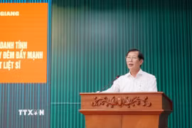 Phó Chủ tịch UBND tỉnh An Giang Lê Văn Phước, Trưởng Ban Chỉ đạo 515 tỉnh phát biểu chỉ đạo hội nghị. (Ảnh: Văn Sĩ/TTXVN)