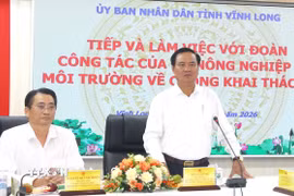 Thứ trưởng Bộ Nông nghiệp và Môi trường Võ Văn Hưng phát biểu tại buổi làm việc. (Ảnh: Lê Thúy Hằng/TTXVN)