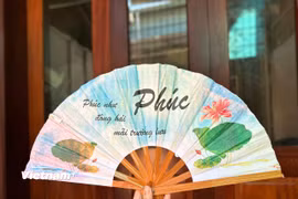 Sản phẩm quạt giấy thủ công Chàng Sơn. (Ảnh: Bích Hằng/Vietnam+)