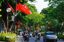 Dọc những tuyến phố trung tâm Hà Nội, cờ đỏ sao vàng rực rỡ giữa những vòm cây xanh, hòa cùng nhịp sống thường ngày của người dân trong sáng Quốc khánh 2/9, tạo nên một diện mạo Thủ đô vừa bình yên, vừa trang trọng trong ngày kỷ niệm 81 năm Quốc khánh. (Ảnh: Phạm Tuấn Anh/TTXVN)