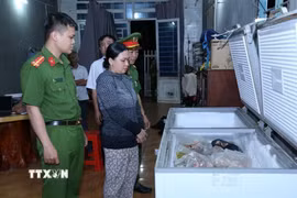 Bị can Lê Thị Bích Phượng cùng tang vật. (Ảnh: Công an Đồng Nai/TTXVN phát)