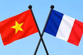 Cờ Việt Nam và cờ Pháp. (Nguồn: Vietnam+)