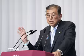 Thủ tướng Nhật Bản Shigeru Ishiba phát biểu họp báo tại Tokyo. (Ảnh: Kyodo/TTXVN)