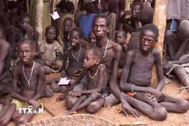 Người dân Sudan chờ nhận thực phẩm tại một trại tị nạn của Quỹ Nhi đồng LHQ ở Wau, miền Nam Sudan. (Ảnh: AFP/TTXVN)