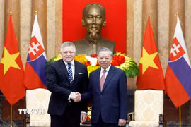 Tổng Bí thư, Chủ tịch nước Tô Lâm tiếp Thủ tướng Slovakia Robert Fico. (Ảnh: Thống Nhất/TTXVN)