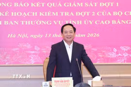 Đồng chí Trịnh Văn Quyết, Ủy viên Bộ Chính trị, Bí thư Trung ương Đảng, Trưởng Ban Tuyên giáo và Dân vận Trung ương, Trưởng Đoàn kiểm tra, giám sát phát biểu. (Ảnh: Phương Hoa/TTXVN)