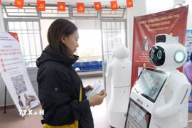 Người dân trao đổi với robot AI để được hướng dẫn thủ tục hành chính tại Trung tâm phục vụ hành chính công phường Xuân Hương, Đà Lạt (Lâm Đồng). (Ảnh: Nguyễn Dũng/TTXVN)