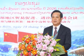Ông Lò Văn Cương, Phó Chủ tịch Thường trực UBND Điện Biên, phát biểu tại Hội nghị. (Ảnh: Xuân Tư/TTXVN)