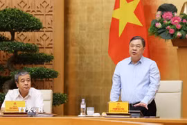 Ủy viên Bộ Chính trị, Phó Bí thư Thường trực Đảng ủy Chính phủ, Phó Thủ tướng Thường trực Phạm Gia Túc, Trưởng Ban Chỉ đạo 35 Đảng ủy Chính phủ phát biểu. (Ảnh: Lâm Khánh/TTXVN)