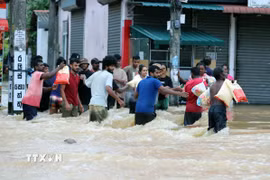 Ngập lụt sau mưa lớn ở ngoại ô Colombo, Sri Lanka ngày 29/11/2025. (Ảnh: THX/TTXVN)