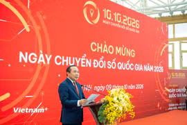 Bộ Khoa học và Công nghệ tổ chức Chương trình chào mừng Ngày Chuyển đổi số quốc gia năm 2026 với chủ đề "Từ kiến trúc, nền tảng, dữ liệu đến kết quả thực chất, nâng cao hiệu quả quản trị quốc gia." (Ảnh: Minh Sơn/Vietnam+)