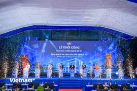 Tòa nhà Công nghệ số 01 thuộc dự án Khu đô thị Công viên công nghệ số FPT chính thức được khởi công. (Ảnh: Minh Sơn/Vietnam+)