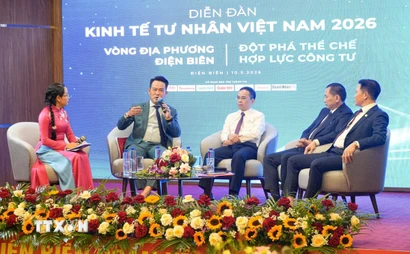 Phiên đối thoại tại Diễn đàn Kinh tế tư nhân Việt Nam 2026: Vòng đối thoại địa phương tỉnh Điện Biên. (Ảnh: Phan Quân/TTXVN)