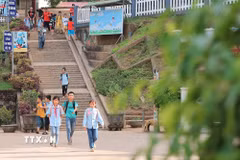 Học sinh học nội trú tại điểm chính của trường Tiểu học và Trung học cơ sở số 1 xã Phúc Khánh. (Ảnh: Hoàng Hiếu/TTXVN)