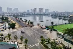 Đoạn tuyến Nguyễn Trãi-Đầm Hồng thông xe kỹ thuật ngày 10/10. (Ảnh: Trần Việt/TTXVN)