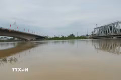 Mực nước sông Thương dâng cao, vượt báo động III, gây ngập nhiều khu vực ven sông, ngày 25/8/2026. (Ảnh: Đồng Thúy/TTXVN)