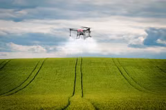 Sử dụng thiết bị bay không người lái (drone) để phun thuốc bảo vệ thực vật.