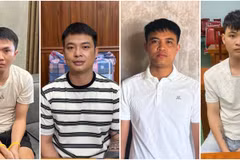 Các đối tượng Nguyễn Tiến Lâm (chủ mưu), Thái Văn Hoài, Trần Như Luật và Phạm Ngọc Tú ( từ trái qua phải). (Ảnh: Công an tỉnh Thanh Hóa/TTXVN phát)