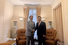 Ông Guy Bonassi, Phó Chủ tịch cấp cao Tập đoàn Thales phụ trách khu vực châu Á và Mỹ Latinh, trong cuộc làm việc mới đây với Đại sứ Việt Nam tại Pháp Trịnh Đức Hải. (Ảnh: TTXVN phát)