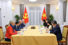 Ông Nguyễn Mạnh Cường, Ủy viên Trung ương Đảng, Phó Bí thư Thường trực Đảng ủy, Thứ trưởng Bộ Ngoại giao đã hội đàm với ông Thurmer Gyula, Chủ tịch Đảng Công nhân Hungary. (Ảnh: Bộ Ngoại giao)