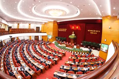 Phiên bế mạc Hội nghị lần thứ tư Ban Chấp hành Trung ương Đảng khóa XIV. (Ảnh: Phương Hoa/TTXVN)