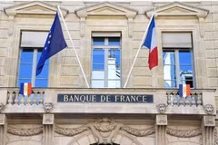 Quang cảnh bên ngoài trụ sở Ngân hàng Trung ương Pháp ở Paris, ngày 20/2/2024. (Ảnh: SIPA/TTXVN)