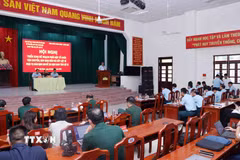Quang cảnh Hội nghị triển khai công tác vận chuyển, bàn giao mẫu hài cốt liệt sỹ. (Ảnh: Xuân Khu/TTXVN)