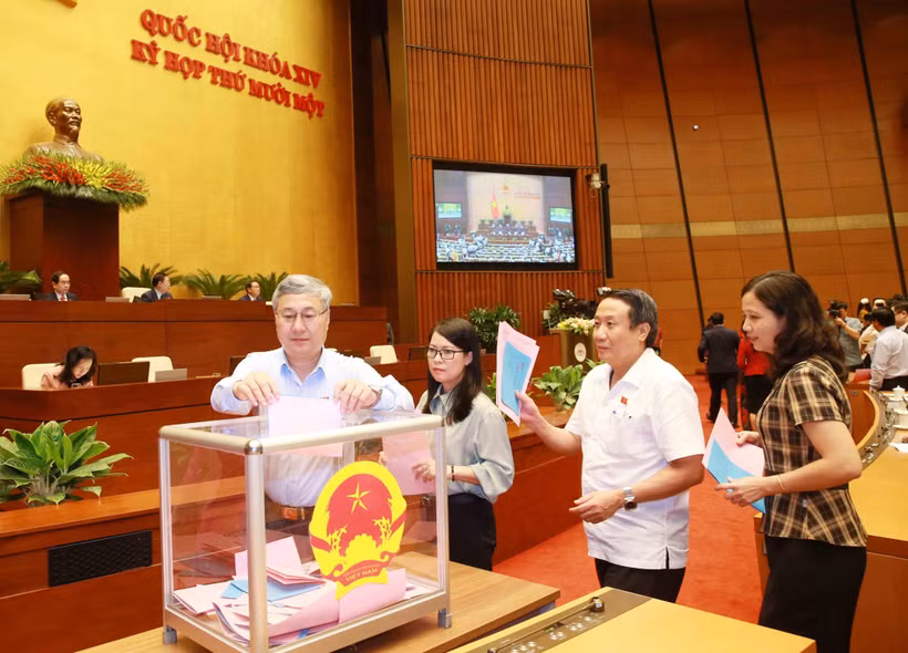 Các đại biểu Quốc hội bỏ phiếu bổ nhiệm một số thành viên của Chính phủ. (Ảnh: Trọng Đức/TTXVN)