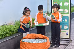 Chương trình đặt mục tiêu thu mua và tái chế hoàn toàn 3.000 tấn vỏ hộp giấy thành những sản phẩm hữu ích như bìa giấy nguyên liệu và mái lợp sinh thái. (Ảnh: PV/Vietnam+)