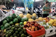 Mặt hàng hoa quả trái cây tươi đang được bán chạy tại các chợ truyền thống trên địa bàn thành phố Hà Nội. (Ảnh: Việt Anh/Vietnam+)