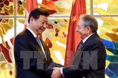 Chủ tịch Cuba Raul Castro (phải) và Chủ tịch Tập Cận Bình (trái) tại cuộc gặp ở La Habana. (Nguồn: THX/TTXVN)