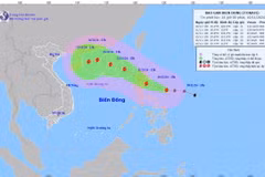 Hướng di chuyển của bão số 8 lúc 14 giờ, ngày 10/11. (Nguồn: Trung tâm Dự báo Khí tượng Thủy văn Quốc gia)