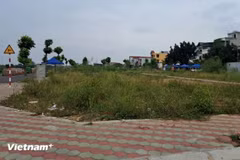 Khu vực đất vừa đấu giá tại xã Thanh Cao, huyện Thanh Oai, thành phố Hà Nội. (Ảnh: Hùng Võ/Vietnam+) 