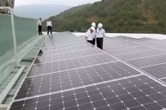 Hệ thống điện năng lượng Mặt Trời lắp đặt trên mái của tòa nhà Công ty điện lực Bình Định. (Ảnh: Nguyên Linh/TTXVN)