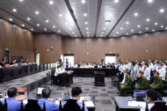 Quang cảnh phiên tòa xét xử sơ thẩm vụ án vi phạm trong quản lý, sử dụng đất đai xảy ra tại tỉnh Bình Dương hồi tháng 8/2022. (Nguồn: TTXVN)