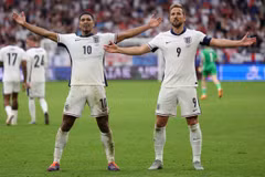 Jude Bellingham (trái) và Harry Kane sẽ tiếp tục tỏa sáng để giúp Anh chiến thắng? (Ảnh: AFP/TTXVN)
