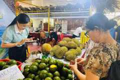 Một gian hàng giới thiệu về bơ và sầu riêng của tỉnh Đắk Nông. (Ảnh: PV/Vietnam+)