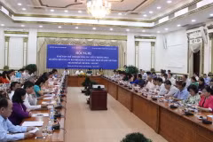 Hội nghị sơ kết quy chế phối hợp công tác giữa 3 Thường trực. (Ảnh: Xuân Dự/TTXVN)