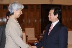 Thủ tướng Nguyễn Tấn Dũng tiếp bà Christine Lagarde, Chủ tịch G20, Bộ trưởng Bộ Kinh tế, Tài chính và Công nghiệp Pháp. (Ảnh: Thống Nhất/TTXVN)