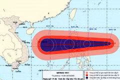 Đường đi và vị trí cơn bão Mirinae. (Ảnh: .nchmf.gov.vn)