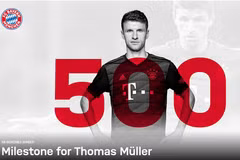 Thomas Mueller cán mốc 500 trận đấu trong màu áo Bayern Munich