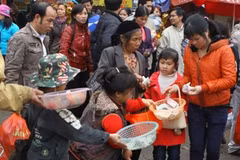 Nạn ăn xin hoành hành ngay lối vào Đền Bà Chúa kho ngày 5/2/2012. (Ảnh: Quý Trung/TTXVN)