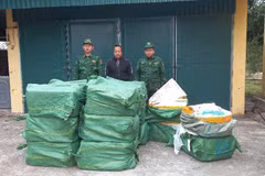 Nguyễn Văn Cường cùng tang vật tại cơ quan chức năng. (Ảnh: TTXVN phát)