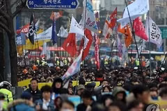 Biểu tình chống chính phủ tại thủ đô Seoul. (Nguồn: Yonhap)