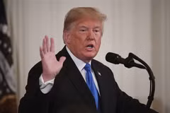 Tổng thống Mỹ Donald Trump tại cuộc họp báo ở Washington D.C. (Ảnh: THX/TTXVN)
