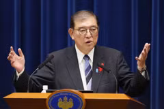 Thủ tướng Nhật Bản Shigeru Ishiba trong cuộc họp báo ở Tokyo ngày 9/10/2024. (Ảnh: Kyodo/TTXVN)