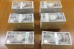 Đồng tiền mệnh giá 10.000 yen tại thành phố Yokosuka, quận Kanagawa (Nhật Bản). (Ảnh: AFP/TTXVN)